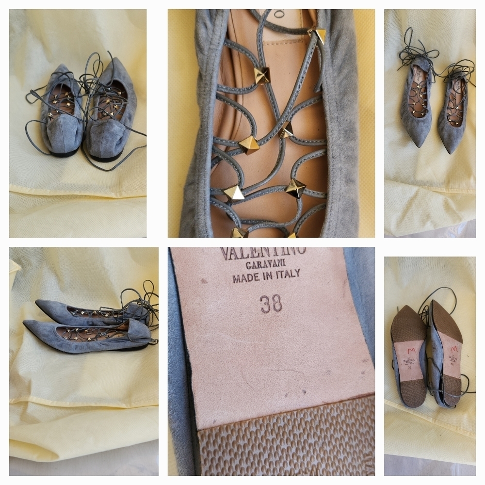 VALENTINO ROCKSTUD' CAGED LACE-UP SUEDE SKIMMER FLATS - Picture 2 of 2